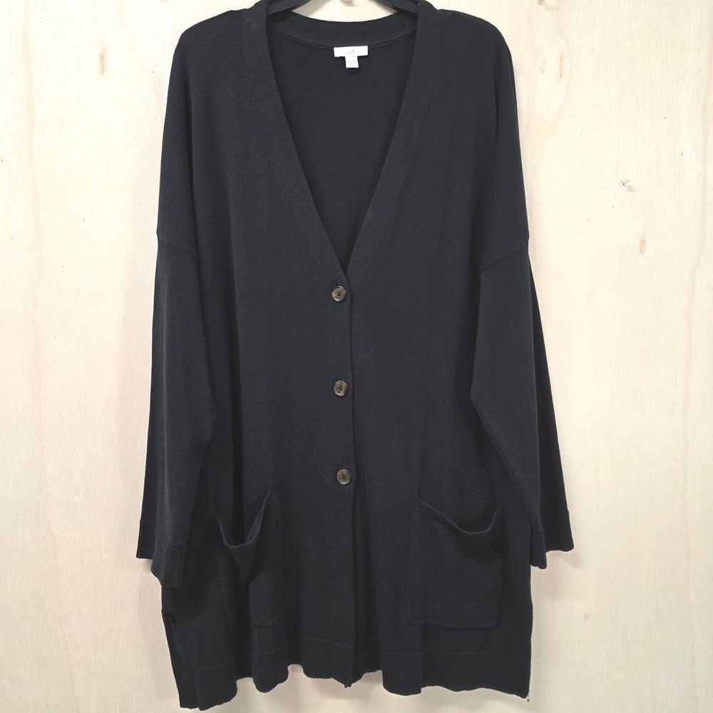 J. Jill Womens 2X Black Cotton Rayon Longline V-Neck Button Cardigan Sweater